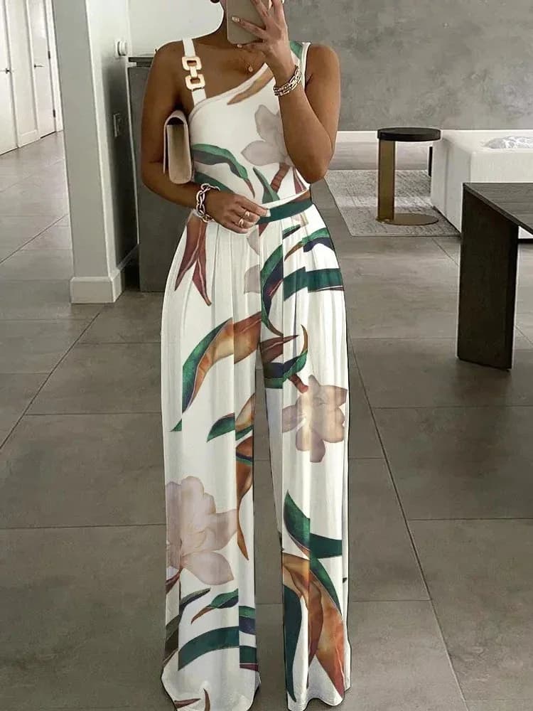 Bloemenprint Jumpsuit Dames Zomer Y2k Rechte Party Overalls Y2k Club Romper Elegant Off Schouder Mouwloze Party Jumpsuits