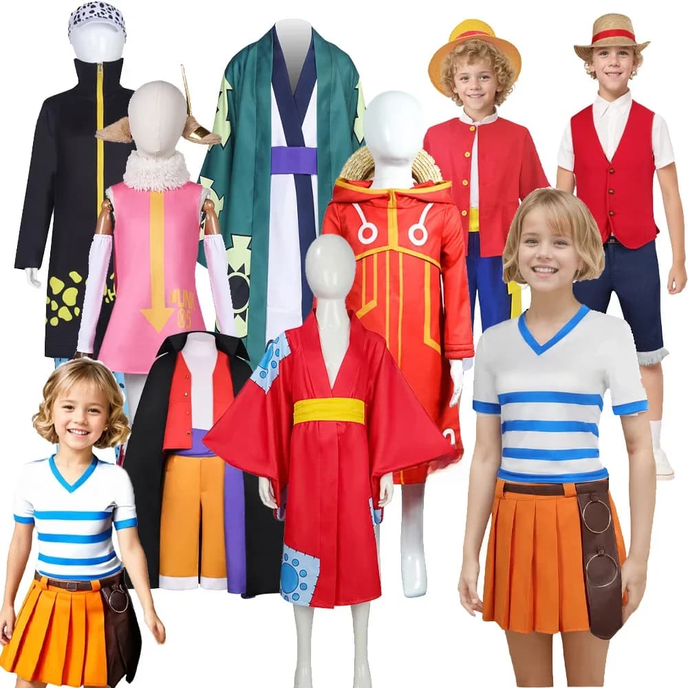 Kids Kinderen Trafalgar Zoro Nami Luffy Shanks Cosplay Hoed Kostuum SSG Egghead Rollenspel Rok Broek Kimono Halloween Party Pak