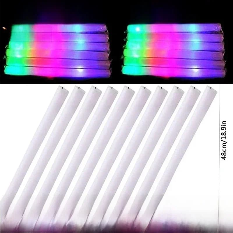10/20/30/40/50/60pcs LED Glow Sticks Kleurrijke RGB Glow Foam Stick voor Kerst Verjaardag Bruiloft Glow in The Dark Feestartikelen