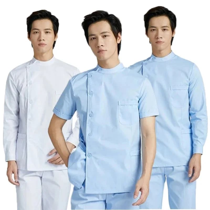 Medische scrubs-uniform voor heren, verpleegstersjack en broek met korte mouwen en lange mouwen voor dokterstandarts