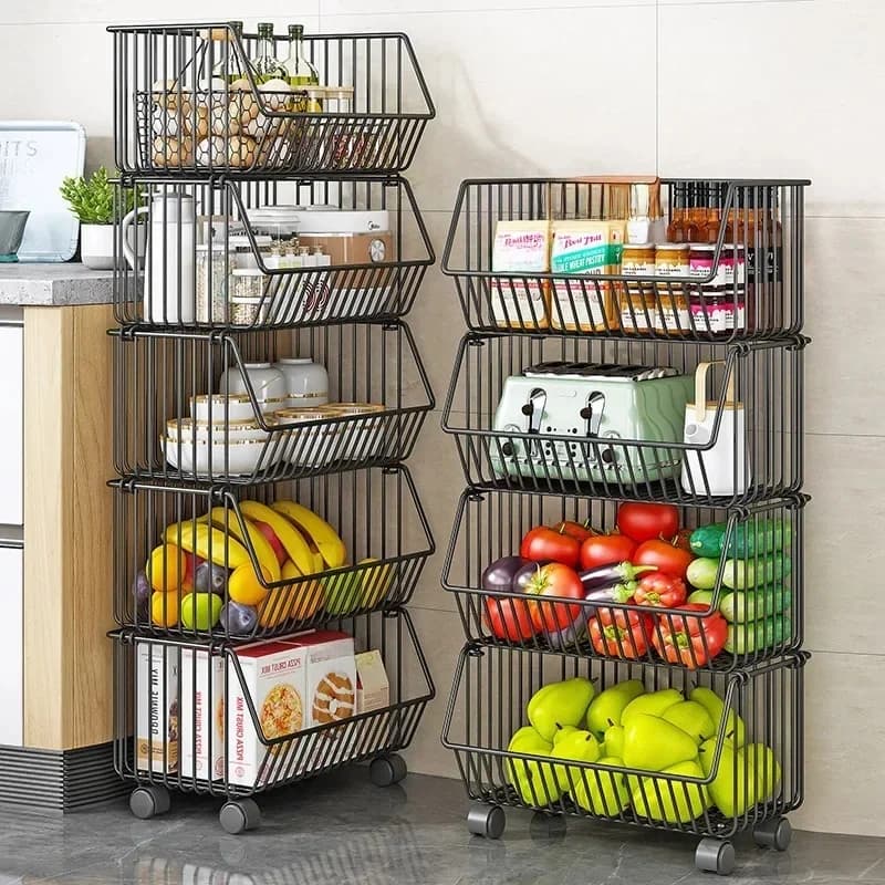 Keuken Meerlaagse opbergwagen Vloer Verplaatsbare plank Fruit- en groentemand Snackspeelgoedrek Verstelbare opslag