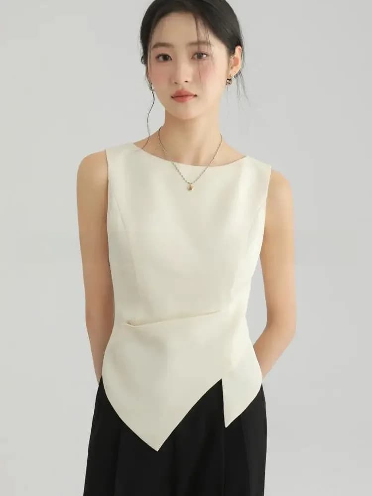 Dames asymmetrische off-shoulder mouwloze top chic minimalistisch onregelmatig ontwerp casual stijlvolle cropped tank kantoormode kleding