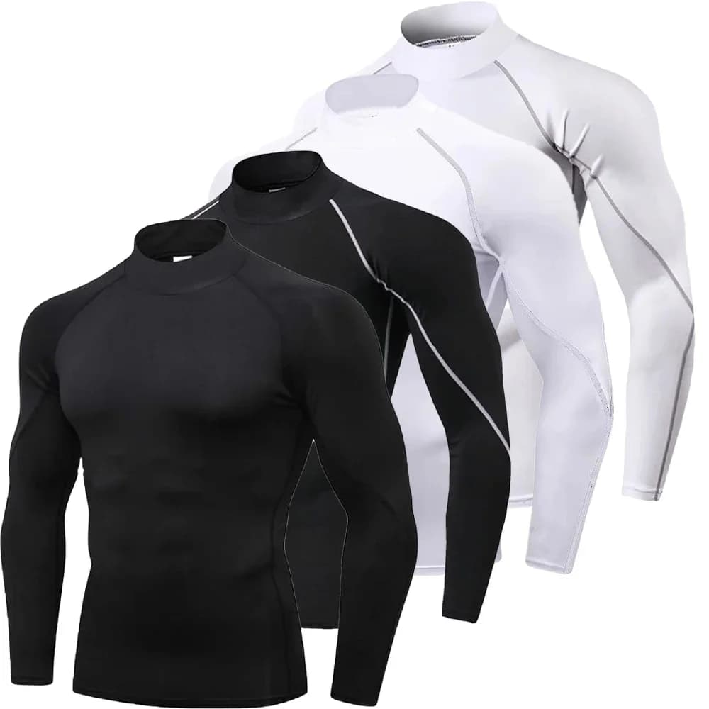 Compressieshirt voor heren, sneldrogend hardloop-T-shirt, coltrui, lange mouwen, Rash Guard, gymbasislaag, atletisch ondershirt