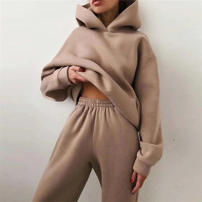 Dames trainingspak herfstmode warme hoodie sweatshirts twee stukken oversized effen casual hoody truien lange broeksets
