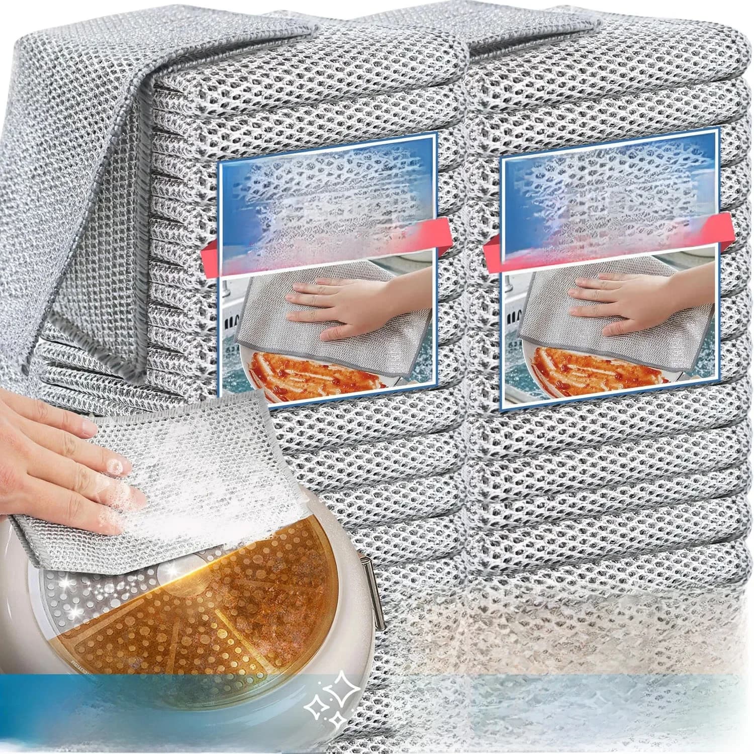 1/100 Stuks Magic Vaatdoek Zilver Draad Schoonmaken Keuken Doek Verdikte Microfiber Wassen Handdoek Ingebouwde Spons Staaldraad Bal vod