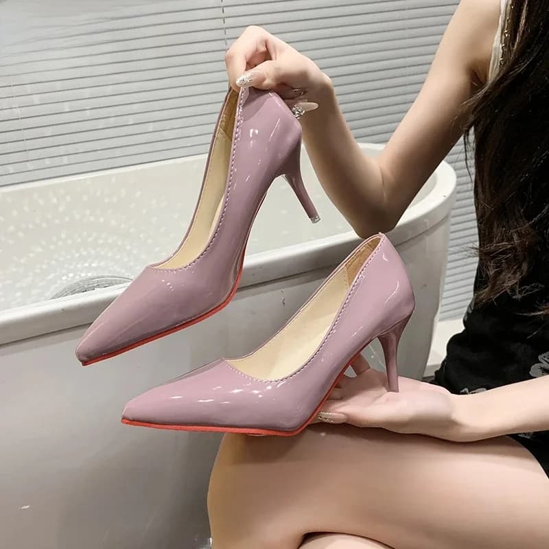 Aphixta 2,76 inch Taro hoge stiletto hakken pompen dames klassiek effen lakleer puntige neus feestschoenen grote maat 52 53