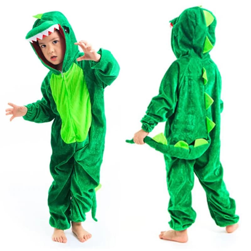 Schattig Kind Dinosaurus Kigurumi Kostuum Cosplay Jongens 2-4T 4-8Y Groen Zwart Kleuterschool School Party Game rollenspel Pak Umorden
