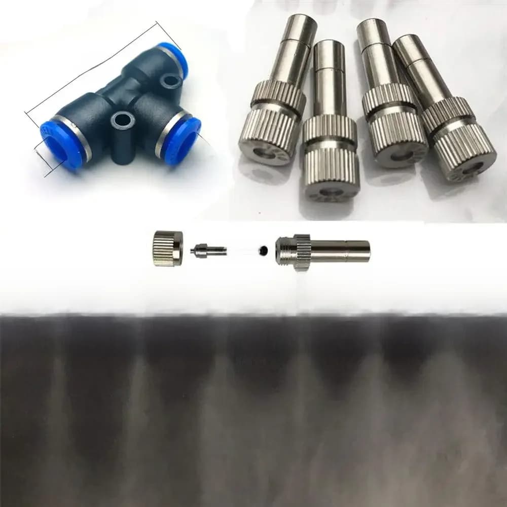 10Pcs Mist Verneveling Nozzle Met 6Mm Tee Quick Connection Tuin Water Irrigatie Sprinkler Voor Lage Druk Verneveling