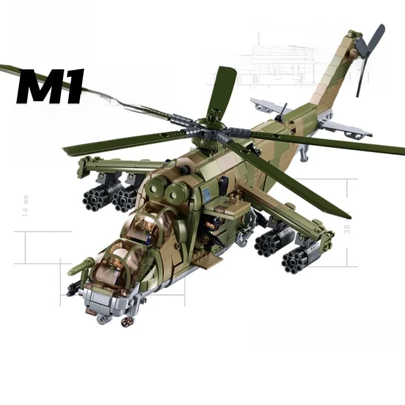 2024 Sluban WW2 Militaire Rusland Luchtwapen Mi-24 Aanvalshelikopters Achtermodel Bouwstenen Klassiekers Vechter Bakstenen Vliegtuig Speelgoed