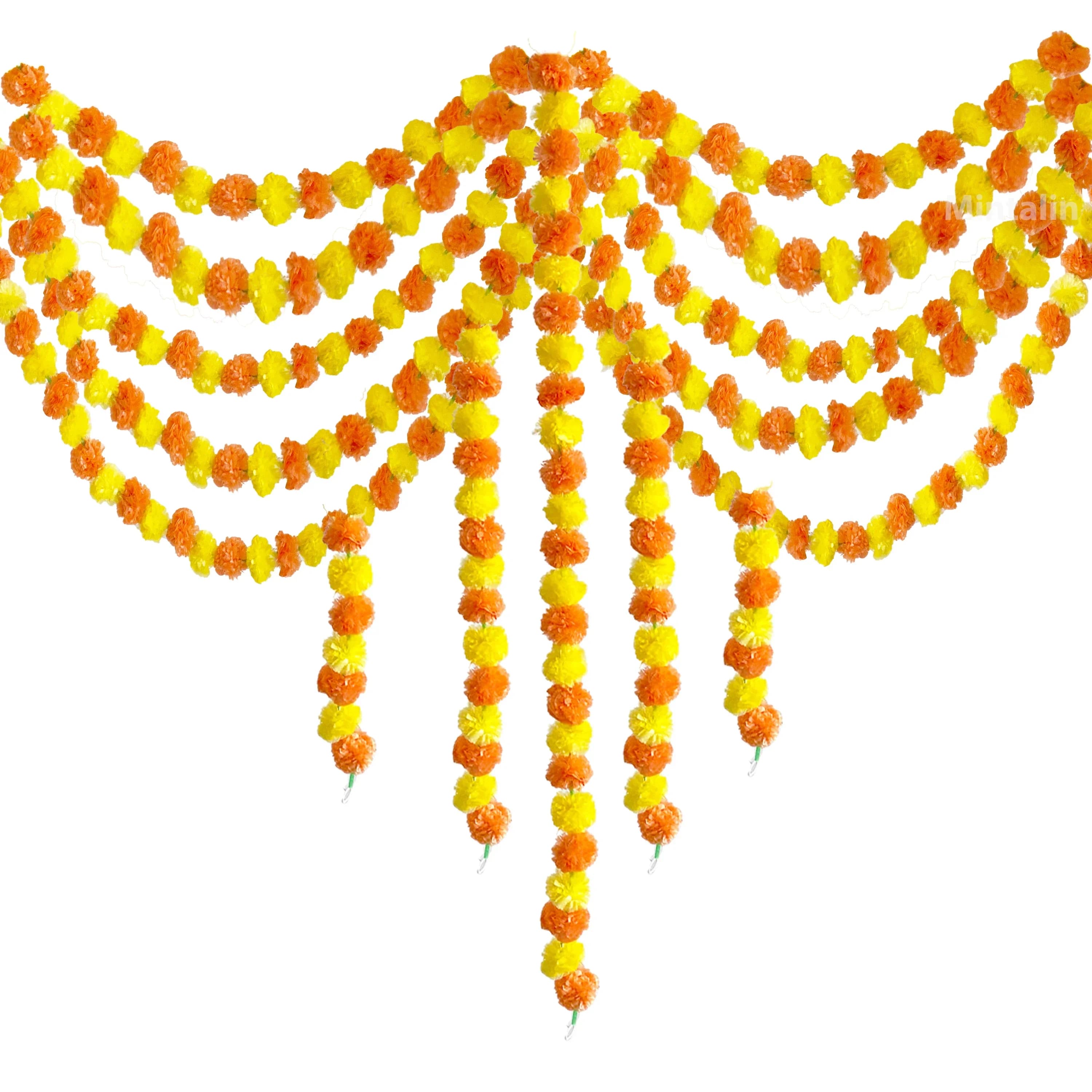 Goudsbloem bloemenslinger met зo bloemen, kunstbloemen voor Diwali Home DIY krans Garland Craft Decor Wedding Party