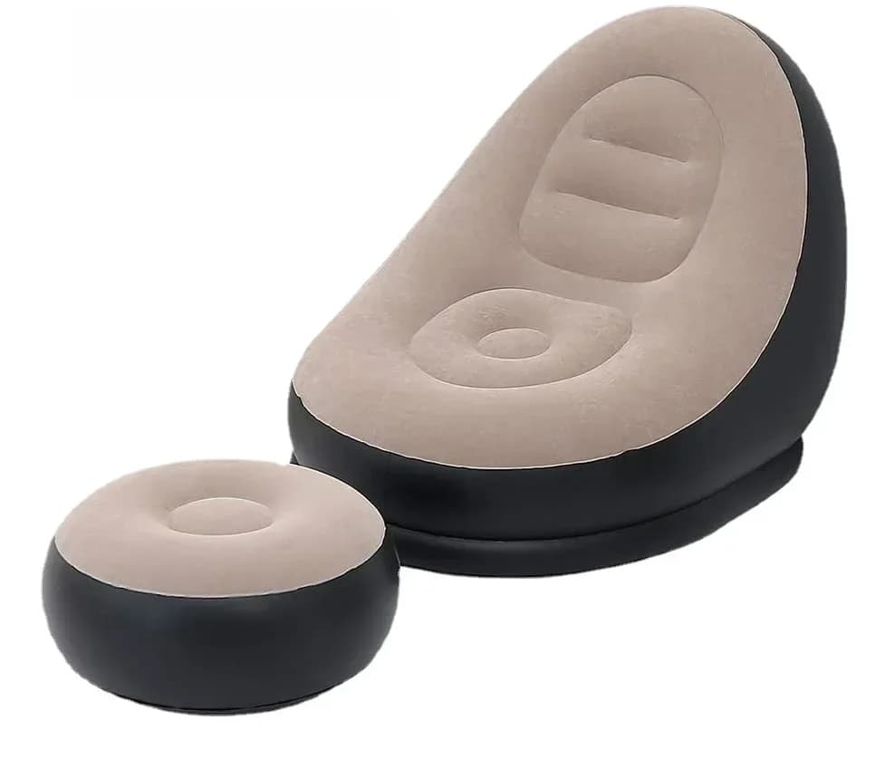 OTAUTAU Opblaasbare Ligstoel met Voetenbank Poef Chaise Lounge Fauteuil Outdoor Draagbare Camping Bank Tuin Stoel Poef SF029