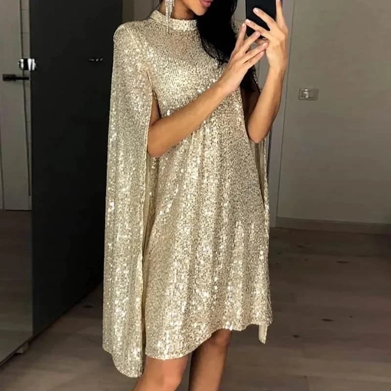 Sexy Party Sequin Glitter Jurk Voor Vrouwen O Hals Pailletten Mantel Mouwen Jurken Elegante Vrouw Jurk 2025