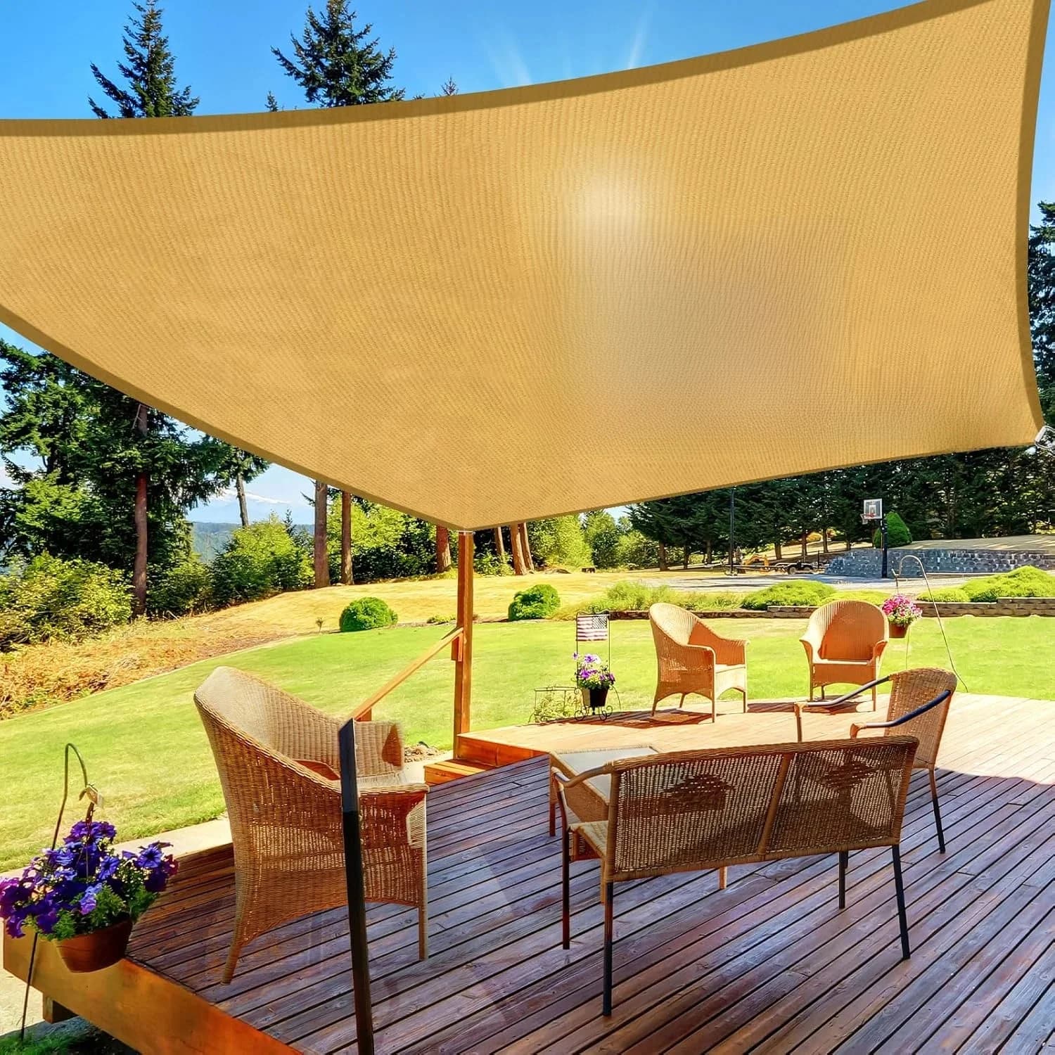 185GSM HDPE Sun Shelter Rectangle Sun Shade Sail Outdoor Sunshade Canopy UV Block Sun Cover for Garden Backyard Patio Awning