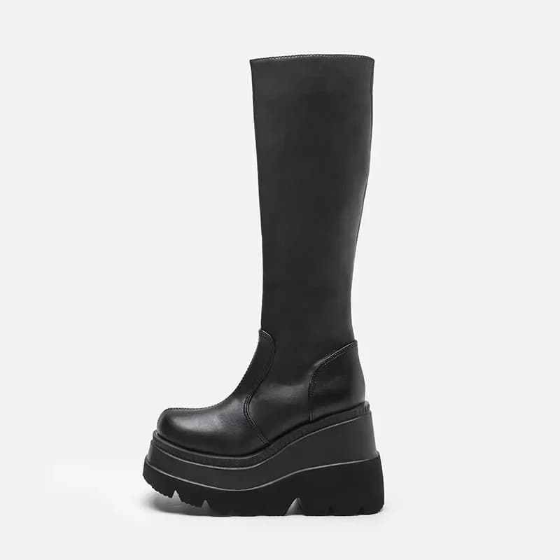 Dameslaarzen met sleehak en halfhoge buis Dames gotische stijl Dikke zolen motorfiets ridderlaarzen Slanke hoge platform cowboylaarzen