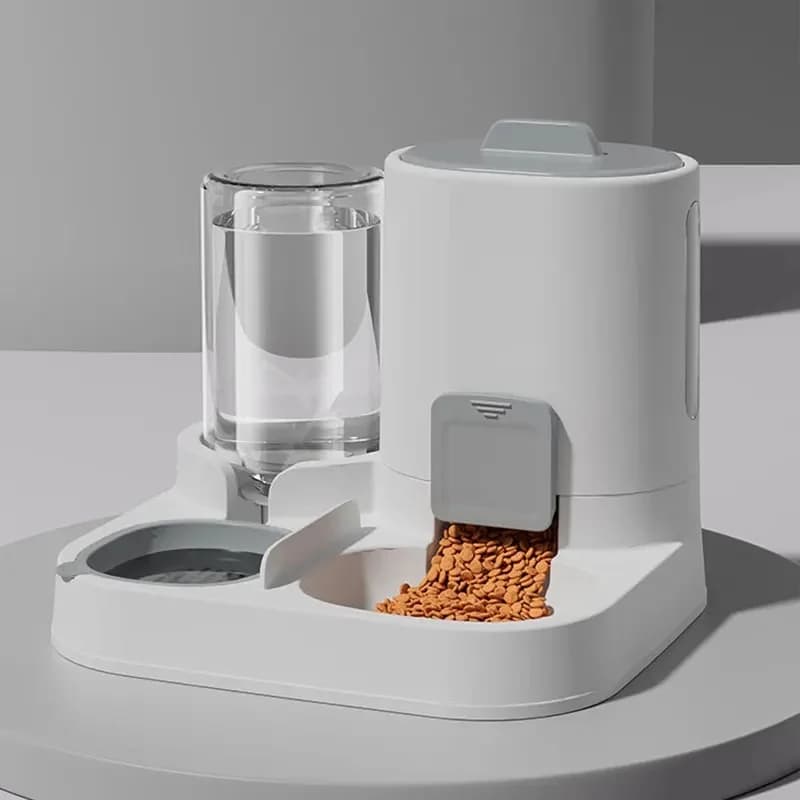 1-pack automatische zwaartekracht-geveerde waterdispenser en voerbak voor katten - morsbestendig ontwerp uit één stuk met grote capaciteit,