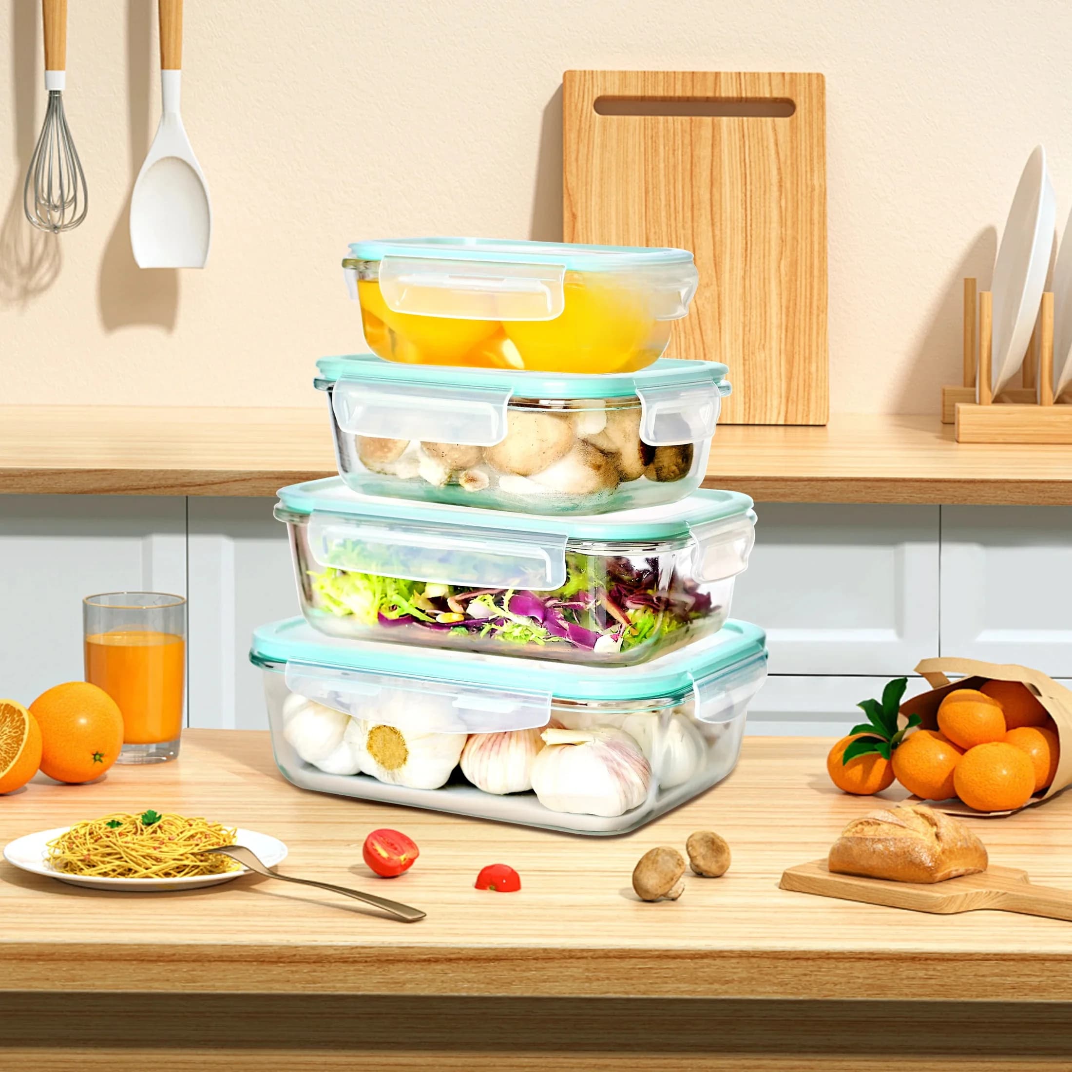 SIAZIH Voedselopslagcontainer van hoog borosilicaatglas met deksel Magnetronverwarming Verzegelde lunchbox Gekoeld vers
