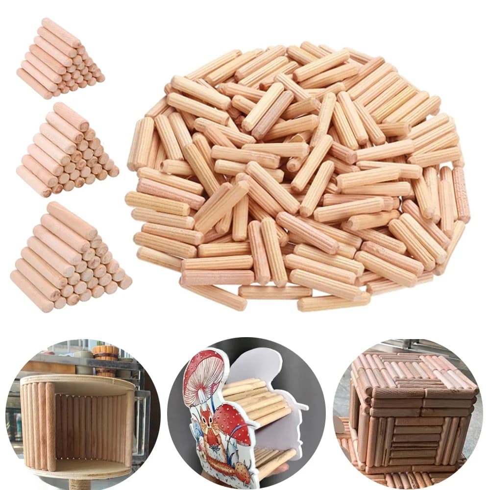500/100 Stuks Houten Deuvel Kast Lade Ronde Gecanneleerd Hout Ambachtelijke Paspennen Staven Set Meubels Montage Houten Paspen