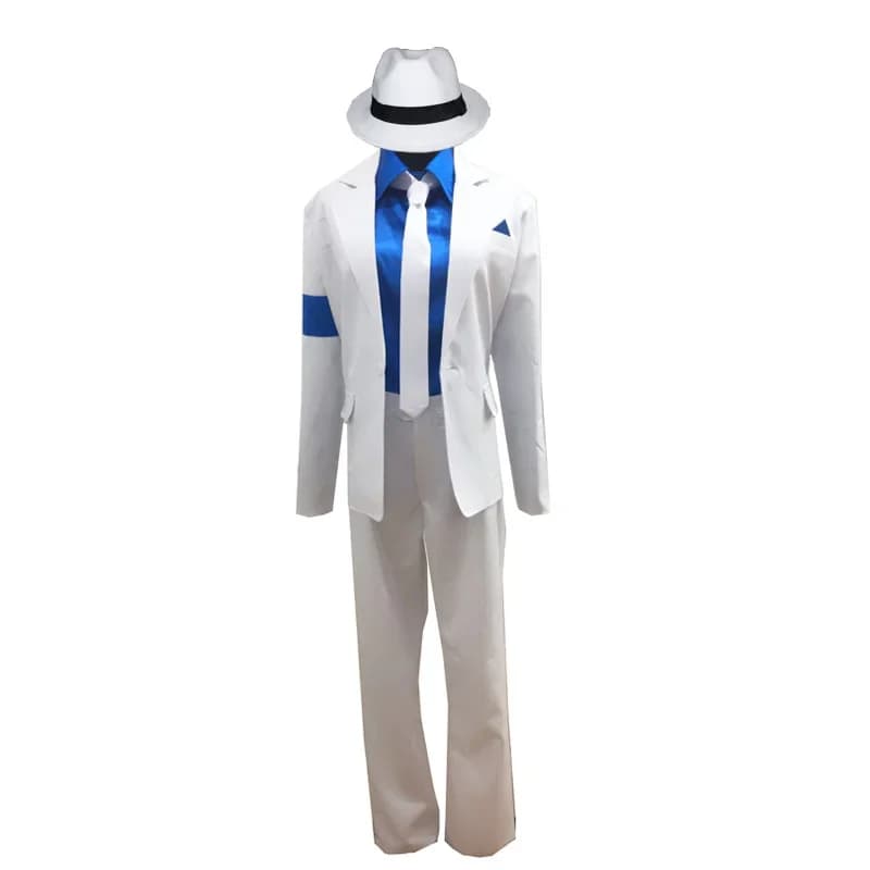 Op maat gemaakt Michael Jackson Smooth Criminal Suit Michael Jackson Cosplay Kostuum top + broek + shirt + stropdas + hoed + riem aangepast