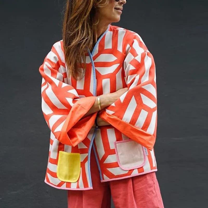 Nieuwe Bedrukte Wijde Mouwen Dames Outwear Losse Mode Dames Dubbelzijdig Jack 2023 Chique Casual Party Street Wear