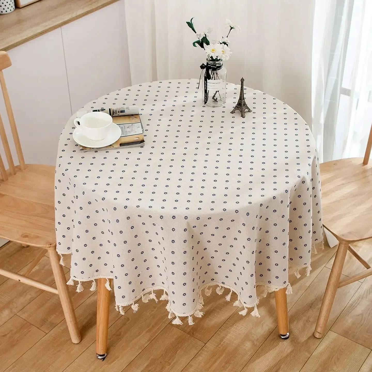 Katoenen Linnen Tafelkleed Rond Tafelkleed Met Kwast Stofdicht Floret Ronde Tafelkleed Voor Keuken Dinning Tafelblad Decor