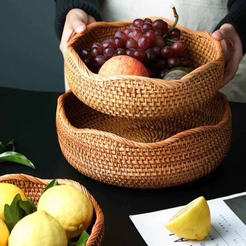Nieuwe handgeweven opbergmand Rotan opbergvak Rieten mandBread Fruit Ontbijt Thee Picknickmand Keuken Opbergmand