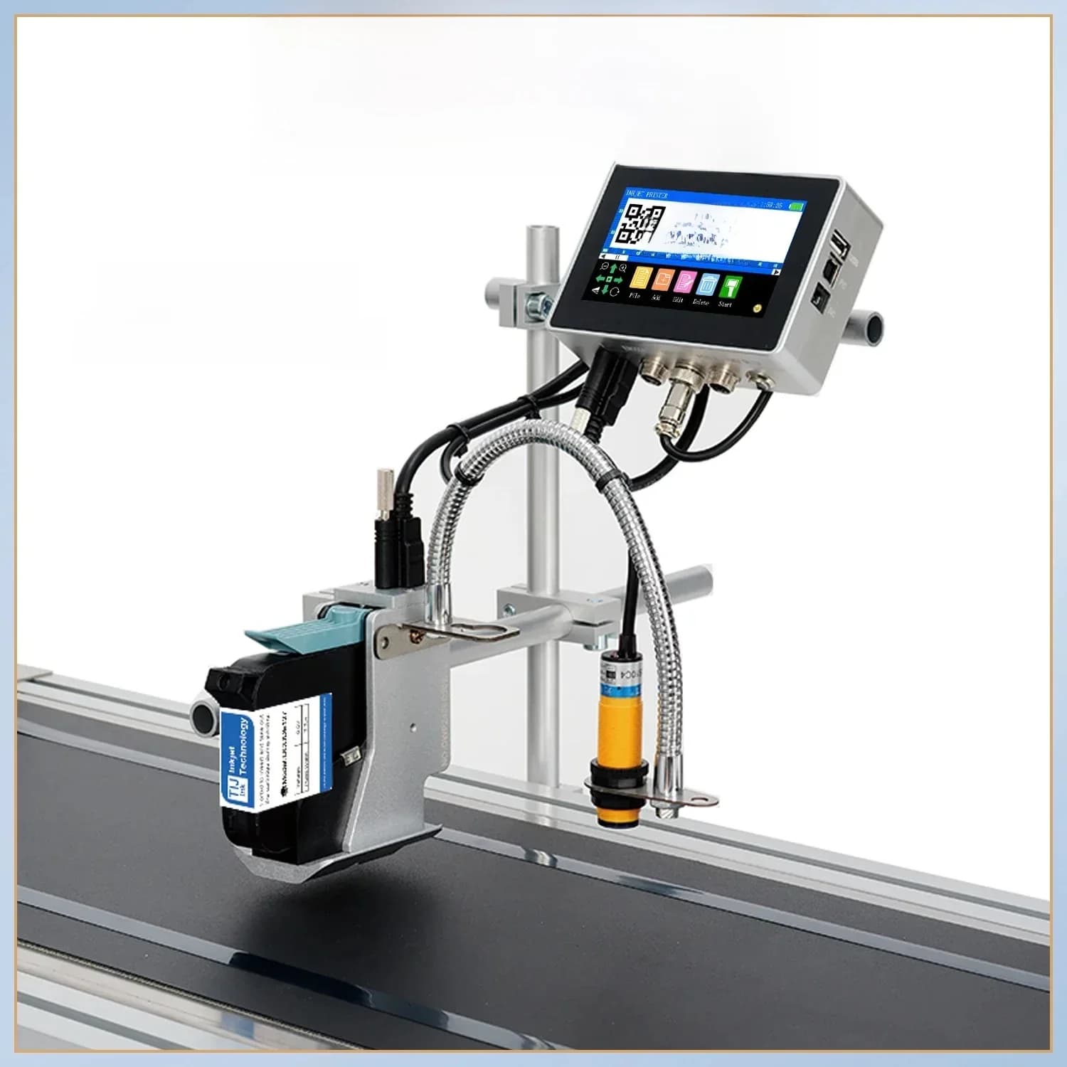 DCODE 130PLUS Industriële online inkjetprinter 12,7 / 25,4 mm mondstuk met 4,3 inch scherm QR barcode batchnummer logo datumprinter