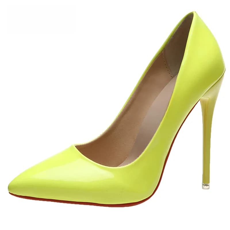 Aphixta 2025 Lente Super Hoge 12 cm Stiletto Hakken Pompen Vrouwen Schoenen Puntschoen Florescentie Lakleer Kantoor Dunne Hak