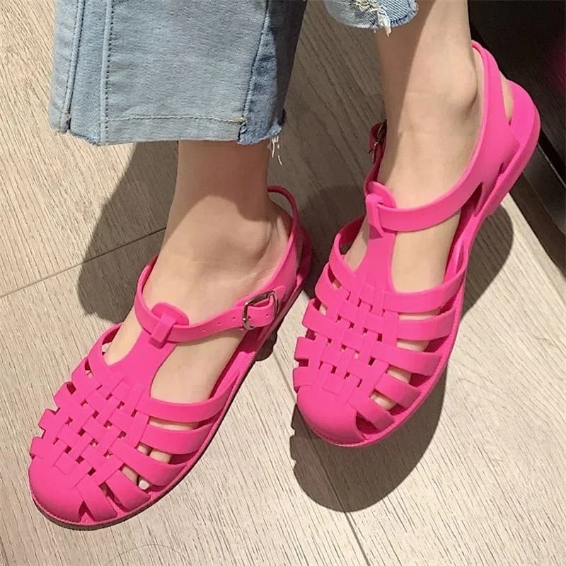 Vrouwen Rome Sandalen Uitgesneden Gladiator Stijl Zomer Schoenen Zachte Pvc Peep Toe Meisjes Student Straat Outdoor Sandalen