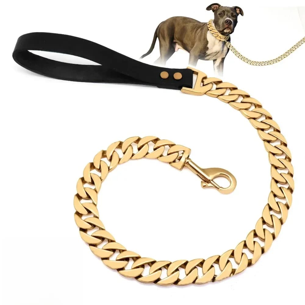 Roestvrijstalen Hondenriem Huisdier Lood Tractie Super Sterke Gouden Halsband Ketting 32Mm 19Mm Bulldog Pitbull Grote Hondenhalsriem