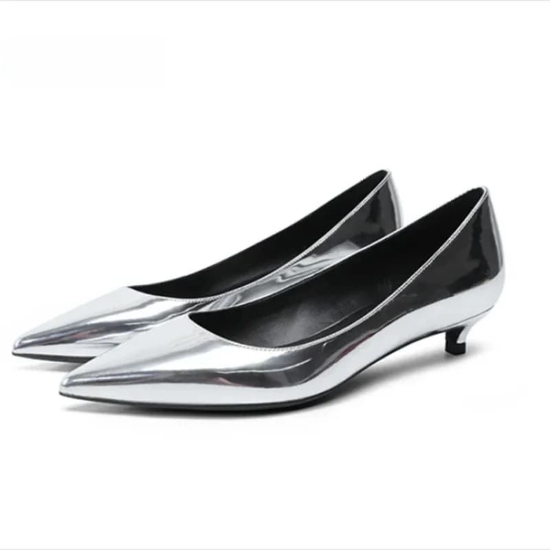 Dames Lakleer Pumps Glanzend Spiegelmateriaal Laag Uitgesneden 3 cm Instappers Goud Champagne Hoge Hakken Schoenen Voor OL Elegant Schoeisel