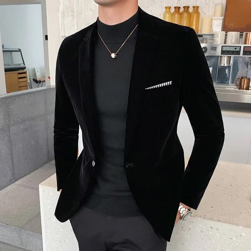 Herfst Winter Goud Fluwelen Blazer Hoge Kwaliteit Slim Fit Jasje Mode Casual Mannen Bruidegom Zanger Kostuum Formele Avondjurk