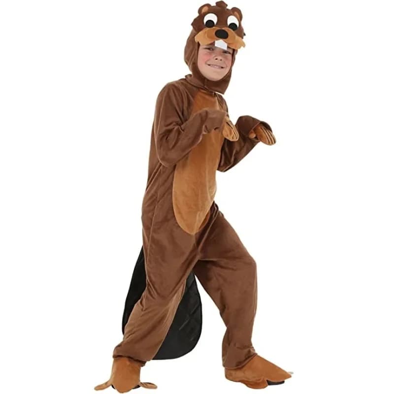 Drukke Bever kostuum korte pluche dier Halloween cosplay jumpsuit voor volwassen kinderen feestoutfits met zendspoel handschoenen laarzen