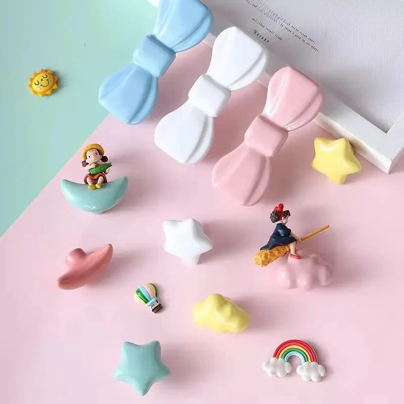 2 stuks cartoon kinderkamer keramische kastknoppen wolken sterren maanvorm kledingkast handvat tuindeur kastgrepen voor kinderen