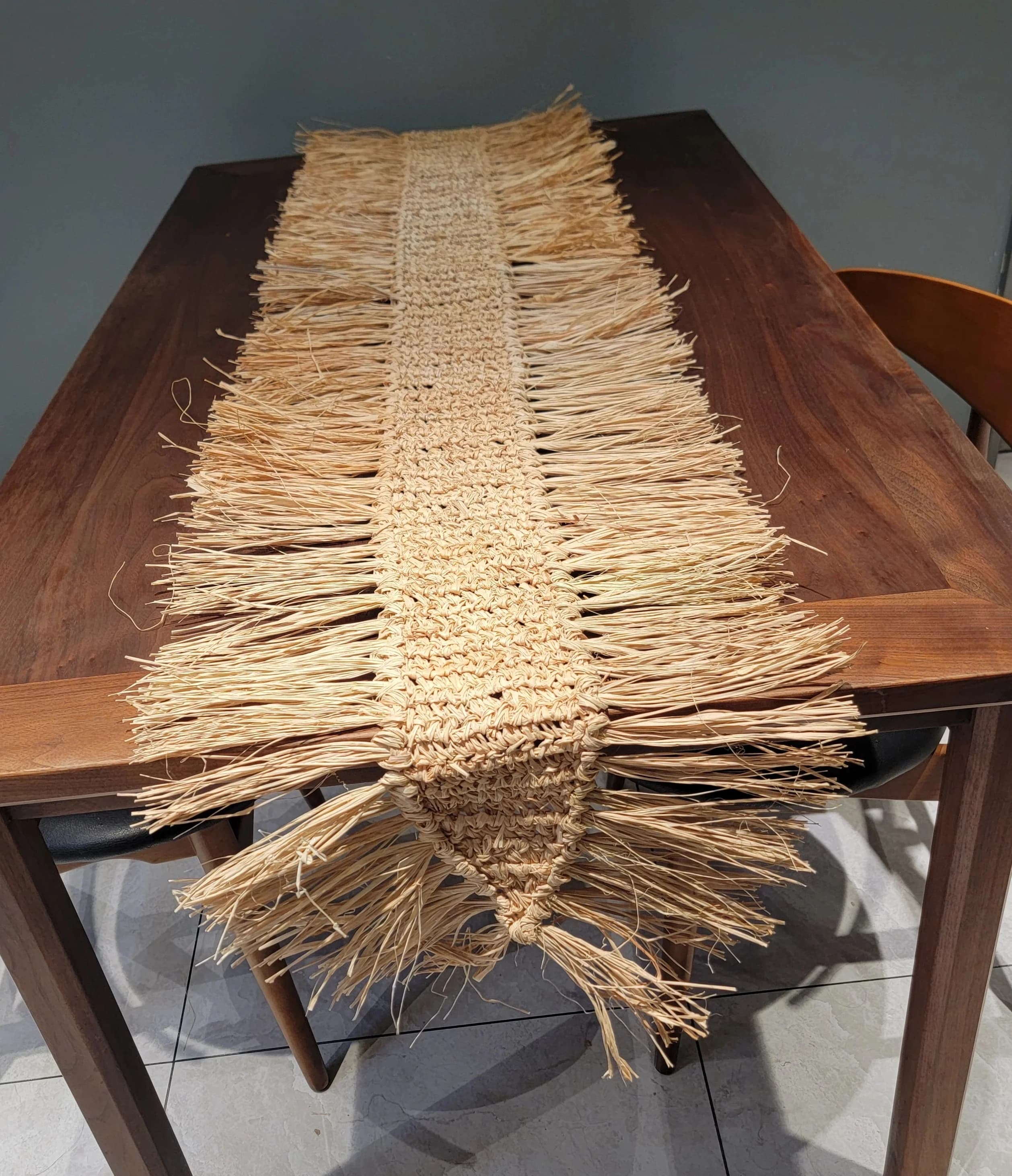 raffia tafelbanner raffia placemat CROCHET COASTER met kwastjes natuurlijke vezels