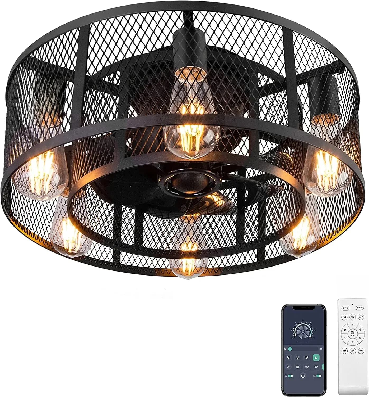 Kooi Plafond Ventilator Met Licht Afstandsbediening Industriële Flush Mount Bladeless Plafond Ventilator 50Cm Slaapkamer Woonkamer Keuken