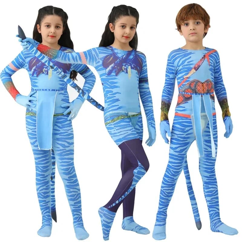 Meisjes Avatar 2 Neytiri Kostuum Staart Pak Jongens Jake Sully Cosplay Zentai Bodysuit Jumpsuit Kids Halloween Verjaardagsfeestje Kostuum