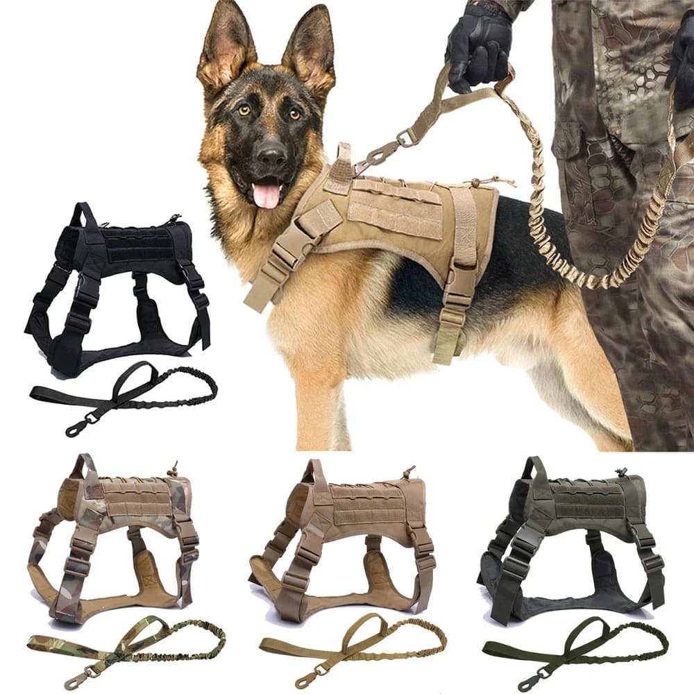 Tactische hondenharnassen Huisdiertrainingsvest Militaire hondenharnas Leash Kraag voor kleine, middelgrote en grote honden Wandelen Jagen