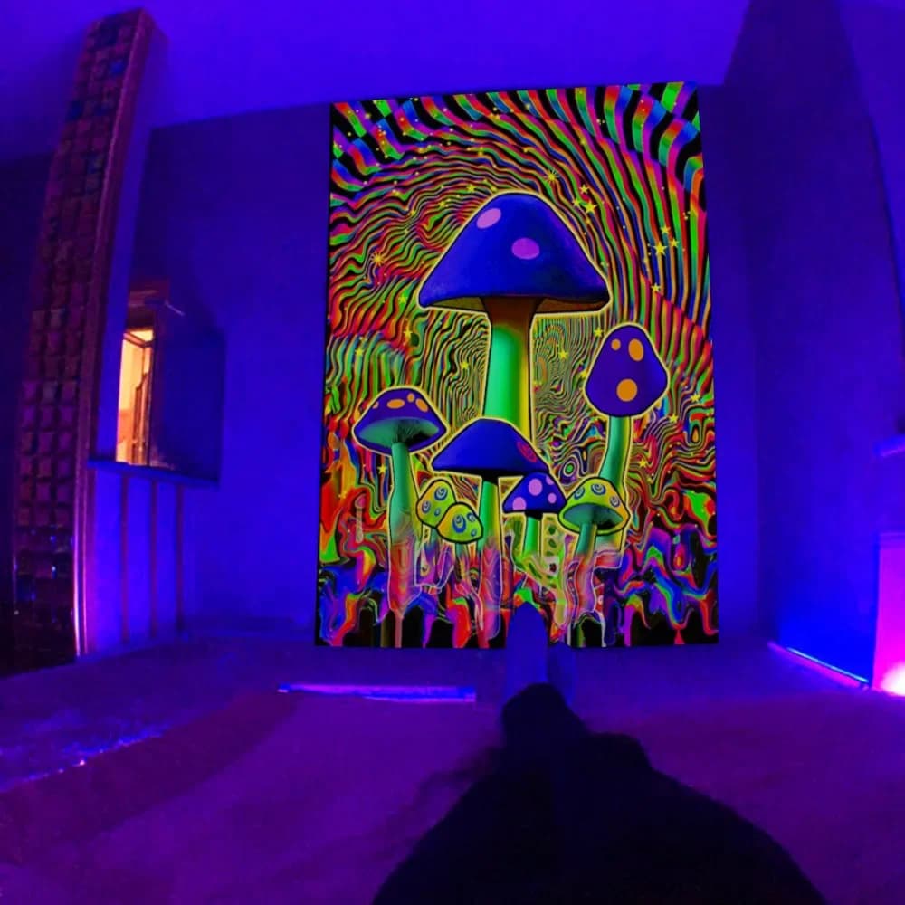 Fluorescerend tapijt UV-fluorescerende psychedelische paddestoel muurhangende hippie decoratieve kameresthetiek