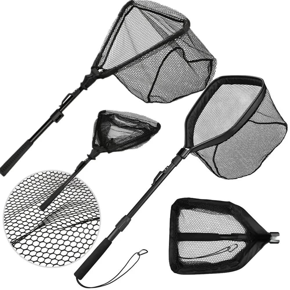 Opvouwbaar visschepnet met aluminium telescopische paalhandgreep Nylon gaashoepel 55 cm 80 cm 100 cm verlengen voor kinderen volwassenen