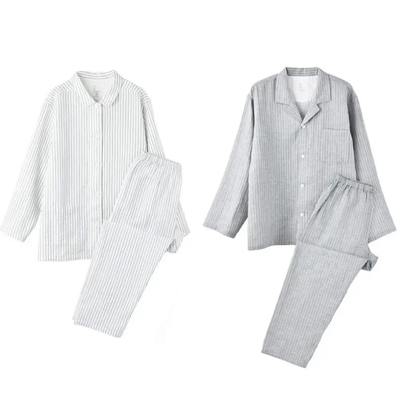 100% Katoen Paar Pyjama Nieuwe Mode Gestreepte Nachtkleding Vrouwen Herfst Winter Homewear Kleding Losse Lange Mouw Pijama Mujer