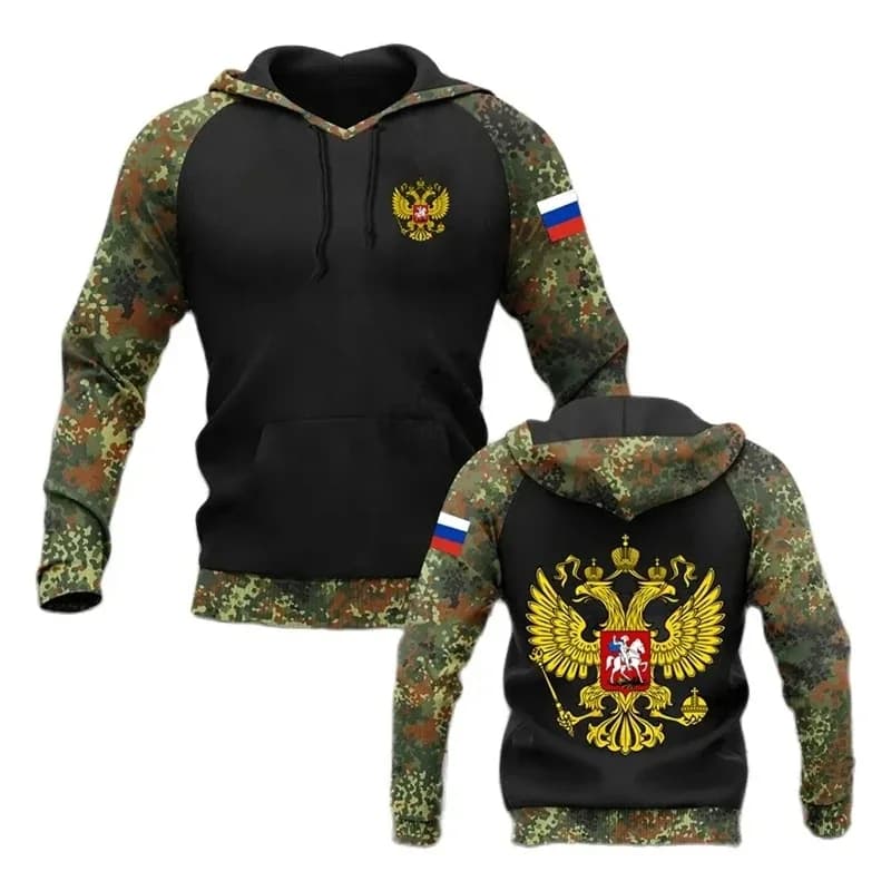 Rusland Nationaal Embleem Camo 3D Print Grafische Sweatshirts Russische Camouflage Hoodies Voor Mannen Casual Sport Truien Trainingspak