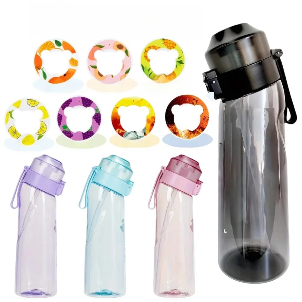 650 ml / 22 oz draagbare sportwaterfles met 7 smaakpods geurende lekvrije waterfles met rietje voor sportschool buitenactiviteiten