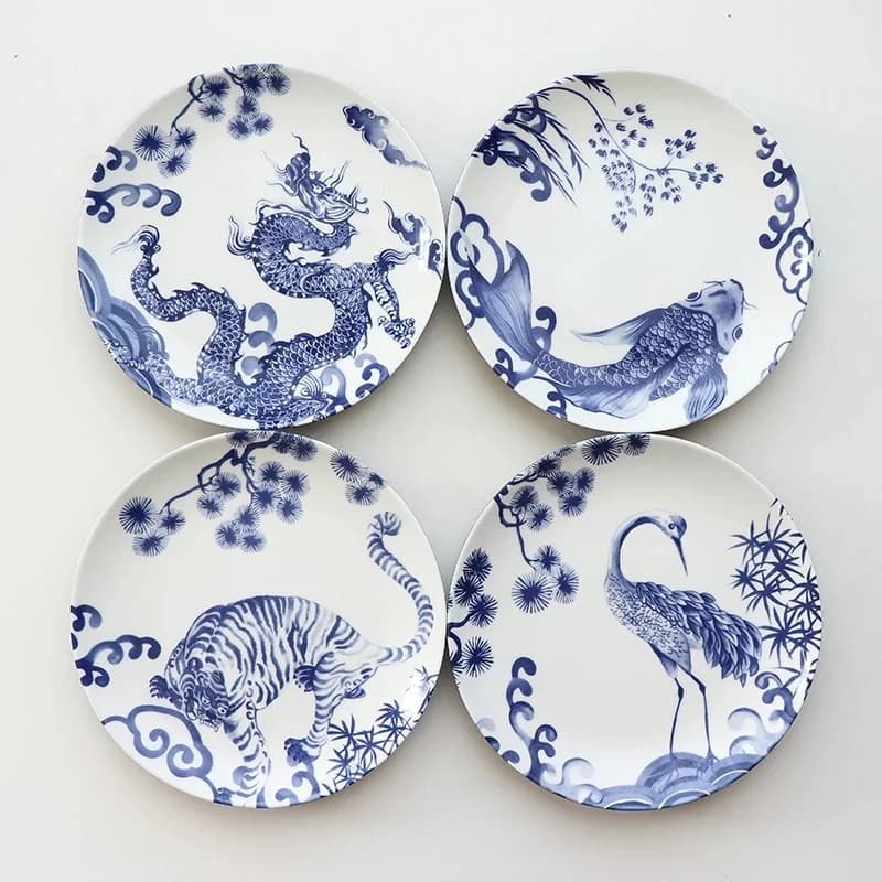 Chinese Geschilderde Gunstige Dieren Dessertborden Vintage Blauw En Wit Onderglazuur Keramische Diner Bord Afternoontea Servies