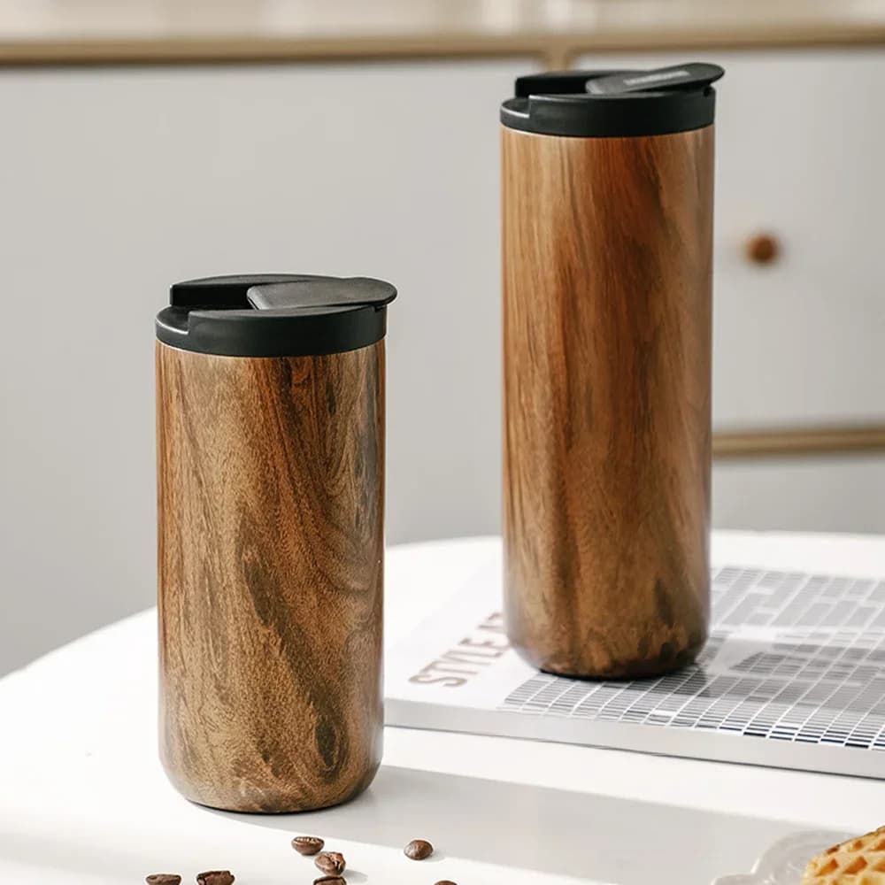 Houtnerf Patroon Thermische Kop Koffie Reismok Geïsoleerd Vacuüm 304 Roestvrij Staal Thermosfles Tumbler Houden Warm/Koud