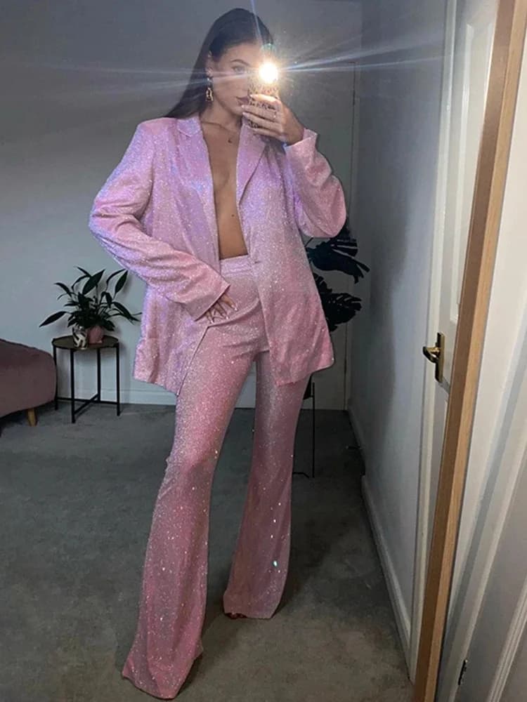Suninheart Blazers Met Lovertjes En Lange Mouwen Glitter Sexy Losse Blazer Nachtclub Feest Streetwear 2022 Herfst Dameskleding