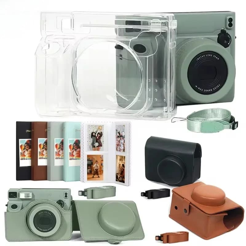 Voor Fujifilm Instax Wide 400 Instant Camera's Accessoires Kristalheldere cover, PU lederen tas met schouderriem, fotoboekalbum