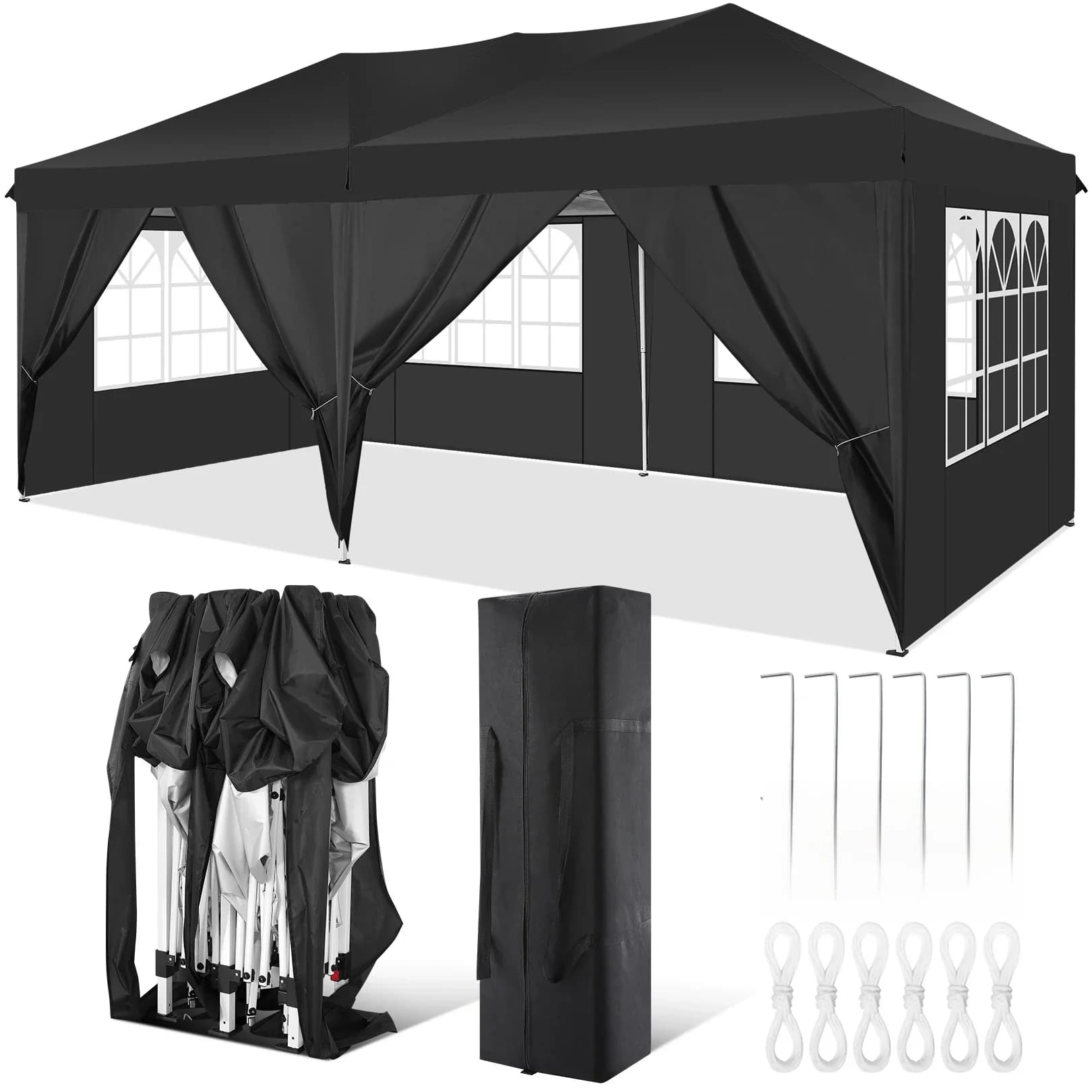 3x6m luifel opvouwbare tuinhuisje pop-up partytent met 6 zijwanden voor bruiloft achtertuin buiten commerciële luifel evenemententent ﻿
