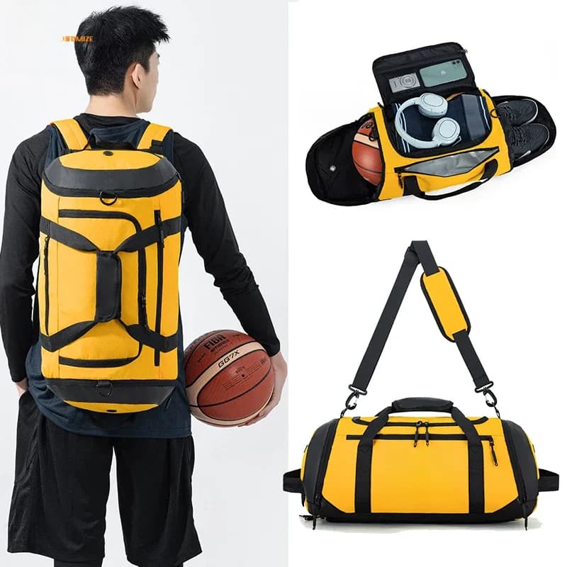 Op maat gemaakte basketbalsporttas droge natte scheiding fitnesstas boksopbergtas, sporttas bedrukt logo-patroon