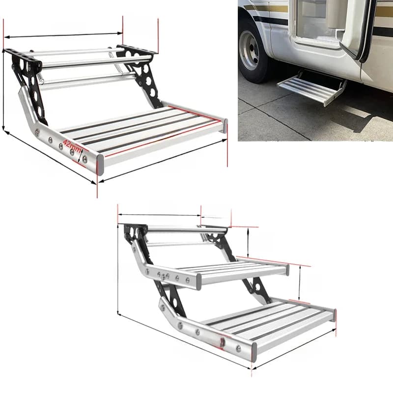 Rv Caravan Aanhangwagen Opvouwbare Stap Voor Camper Hoge Kwaliteit Aluminium Dubbele Laag/Enkele Laag Met Verlichting