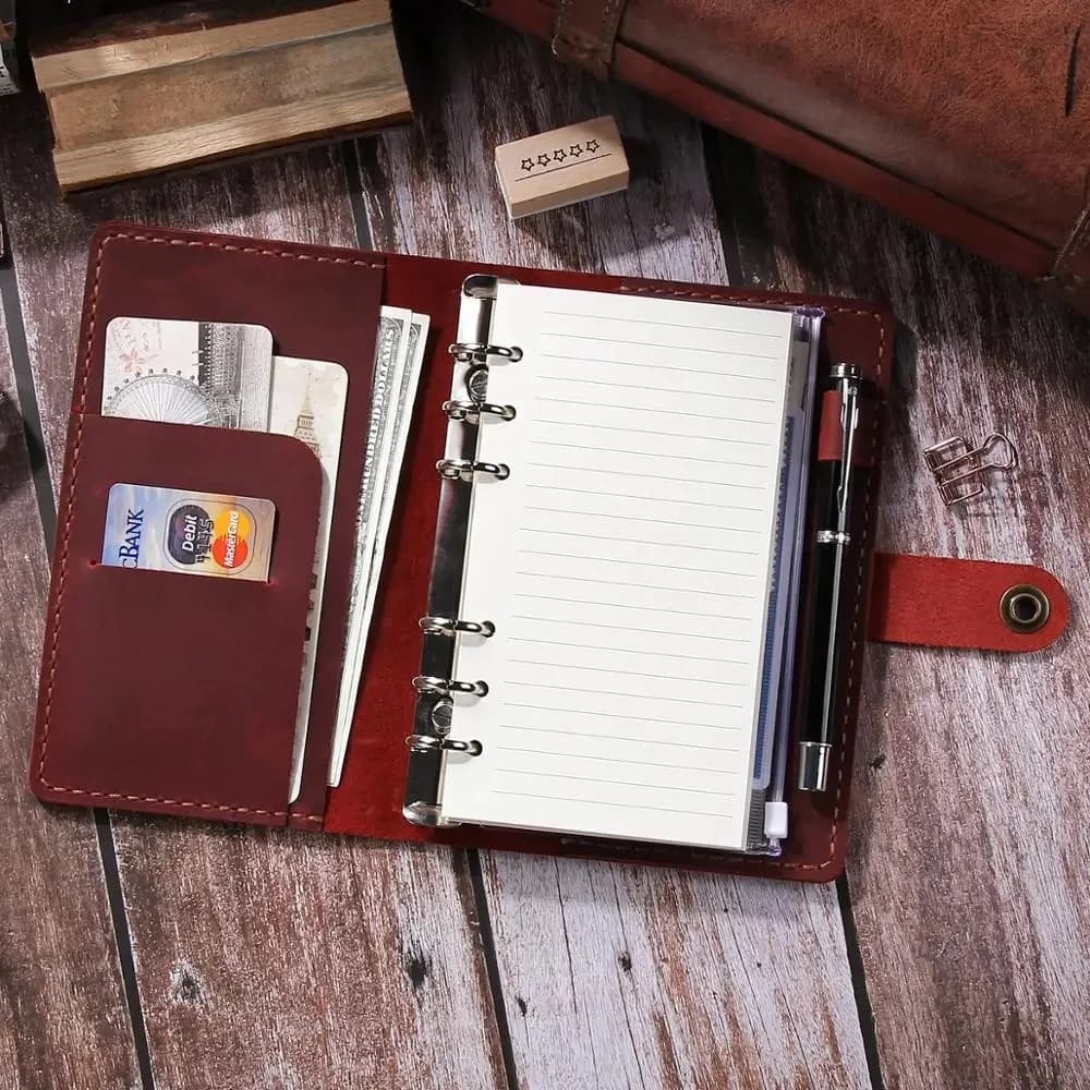Handgemaakte Lederen Journal Notebook, A6 Ringband Organisator Agenda